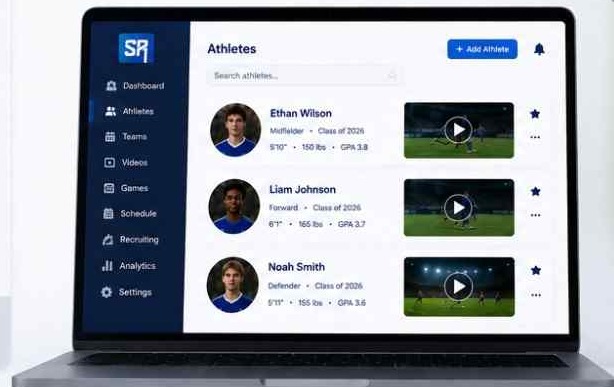 Sports video analysis dashboard showing tagged athlete film